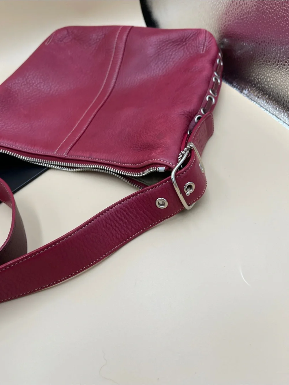 Coach Cherry Red Pebbled Leather Shoulder Bag
